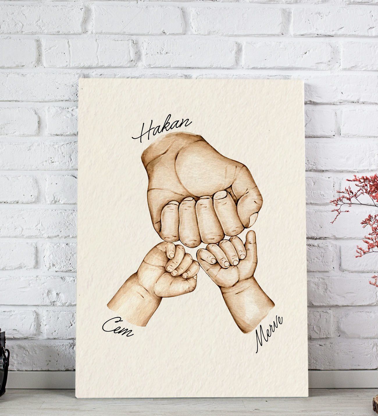 BK Gift Kişiye Özel Baba ve Çocuklar El Tasarımlı Kanvas Tablo-2 20x30, Babaya Hediye, Yeni Doğum Hediyesi
