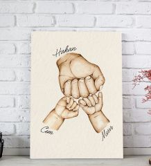 BK Gift Kişiye Özel Baba ve Çocuklar El Tasarımlı Kanvas Tablo-2 20x30, Babaya Hediye, Yeni Doğum Hediyesi