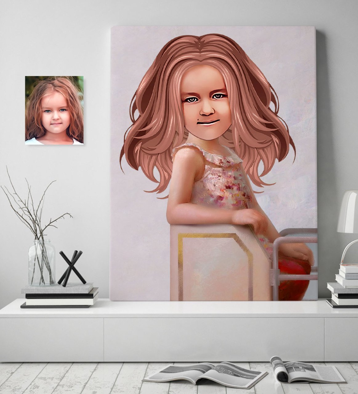 Kişiye Özel Kız Çocuk İllüstrasyon Tasarımlı Kanvas Tablo 70x100cm-3