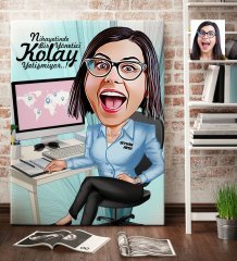 Kişiye Özel Bayan Genel Müdür Karikatür Kanvas Tablo (70 x 100 cm.) 1