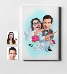 Kişiye Özel Evleniyoruz Karikatür Kanvas Tablo (50 x 70 cm.) 9