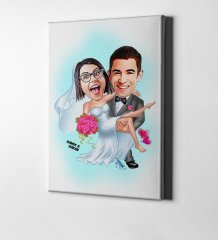 Kişiye Özel Evleniyoruz Karikatür Kanvas Tablo (50 x 70 cm.) 9