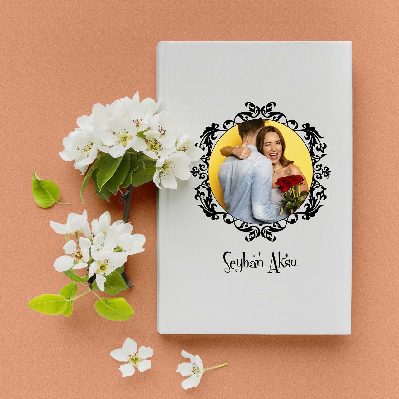 Kişiye Özel Hediye Fotoğraflı Çerçeveli Beyaz Defter - 11