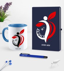Kişiye Özel Eczacı Temalı Lacivert Defter Kalem Kupa Seti - 4