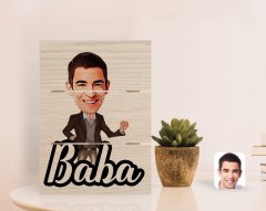 Kişiye Özel Baba Karikatürlü Otantik Masaüstü Ahşap Palet Çerçeve-1