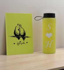 BK Gift Sevgiliye Özel İsimli Sarı Defter ve Cam Matara Hediye Seti-4, Sevgiliye Hediye, Sevgililer Günü, Yeni İş Hediyesi