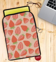 BK Gift Çilek Tasarımlı Taşınabilir Koruyucu Tablet Kılıfı & Organizer Çanta - Siyah-1