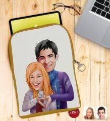 Kişiye Özel Sevgililer Karikatürlü Taşınabilir Koruyucu Tablet Kılıfı & Organizer Çanta - Sarı-89