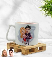 Kişiye Özel Sevgililer Karikatürlü Middle Beyaz Kupa Bardak Model 2