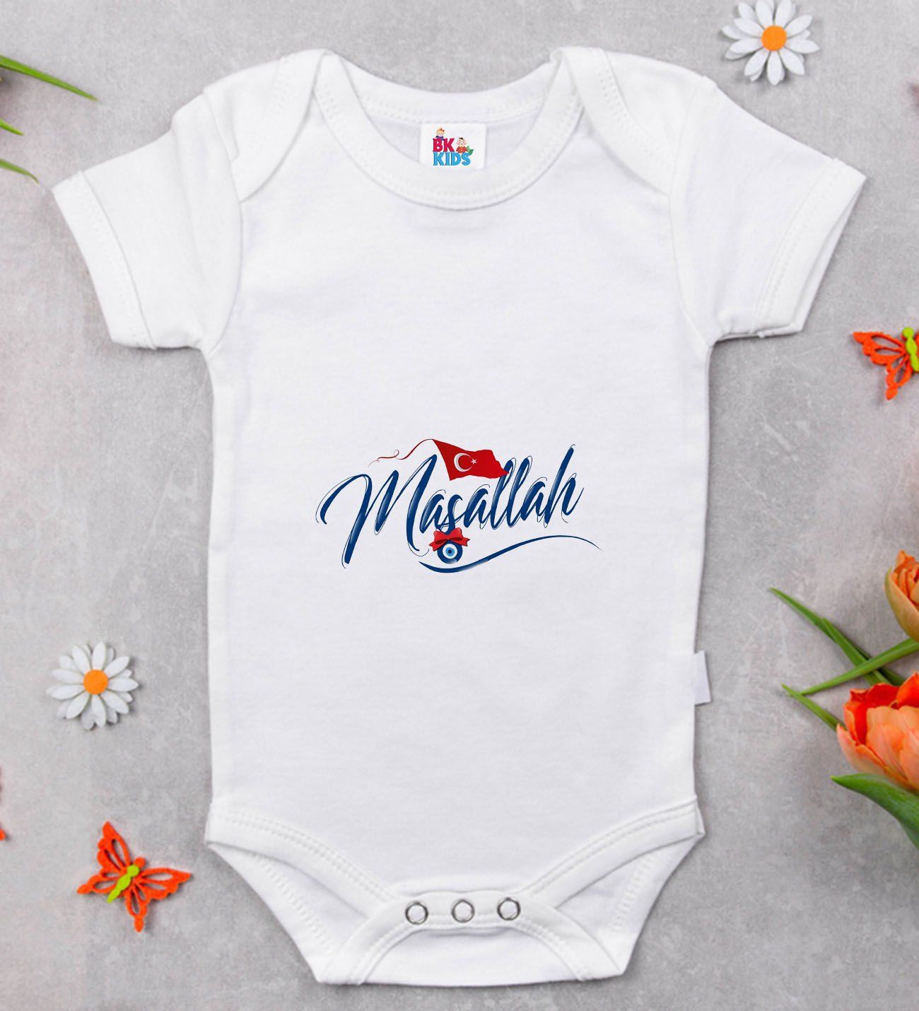 BK Kids Maşallah Tasarımlı Beyaz Bebek Body Zıbın-3