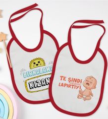 BK Kids Bırkalama ve Te Şindi Tasarımlı 2’li Kırmızı Mama Önlüğü-1