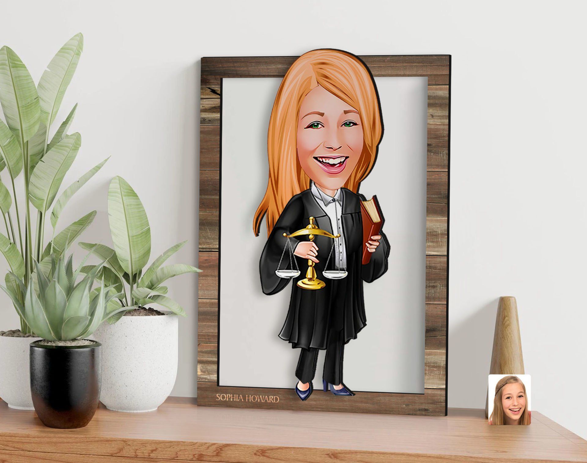 BK Gift Kişiye Özel Kadın Avukat Karikatürlü 3D Ahşap Tablo, Sevgiliye Hediye, Arkadaşa Hediye, Yıl Dönümü Hediyesi, Doğum Günü Hediyesi-1