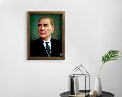 BK Home Atatürk Tasarımlı Doğal Masif Ahşap Çerçeveli Tablo 45x65cm-13