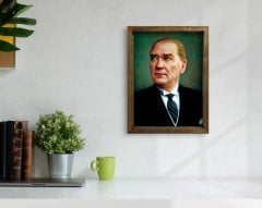 BK Home Atatürk Tasarımlı Doğal Masif Ahşap Çerçeveli Tablo 45x65cm-13