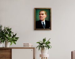 BK Home Atatürk Tasarımlı Doğal Masif Ahşap Çerçeveli Tablo 45x65cm-13
