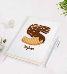 Kişiye Özel Çikolata Harfli İsimli Beyaz Defter ve Kalem Seti-1