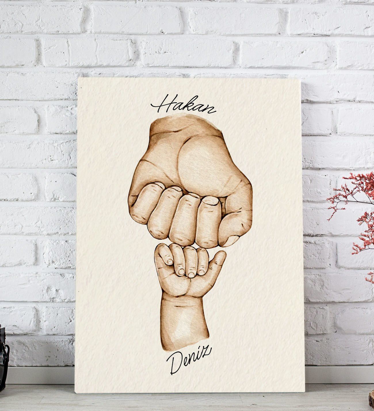 BK Gift Kişiye Özel Baba ve Çocuklar El Tasarımlı Kanvas Tablo-1 20x30, Babaya Hediye, Yeni Doğum Hediyesi