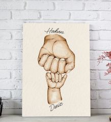 BK Gift Kişiye Özel Baba ve Çocuklar El Tasarımlı Kanvas Tablo-1 20x30, Babaya Hediye, Yeni Doğum Hediyesi