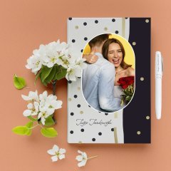 Kişiye Özel Hediye Fotoğraflı Çerçeveli Puantiyeli Defter Kalem Seti