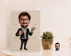 Kişiye Özel Erkek Milyoner Karikatürlü Otantik Masaüstü Ahşap Palet Çerçeve-1