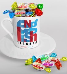 Kişiye Özel İngilizce Öğretmeni Türk Kahvesi Fincanı ve Haribo Şeker Hediye Seti-10