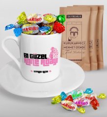 Kişiye Özel Anne Adayı Tasarımlı Türk Kahvesi Fincanı Mehmet Efendi Kahve ve Haribo Şeker Hediye Seti-1