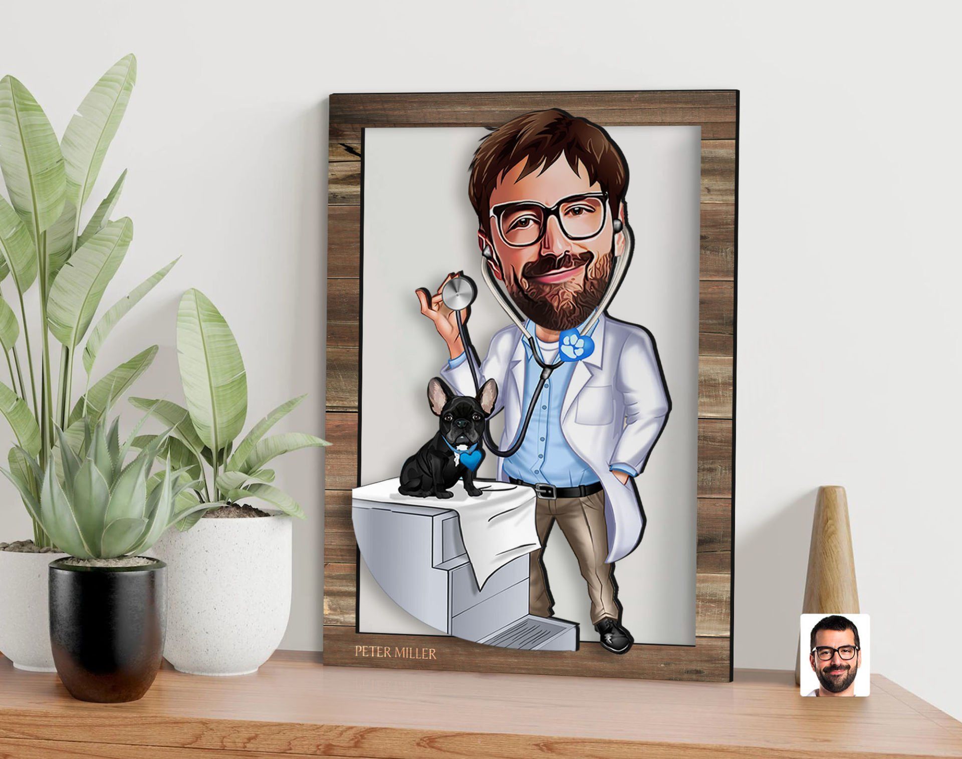 BK Gift Kişiye Özel Veteriner Hekim Karikatürlü 3D Ahşap Tablo, Sevgiliye Hediye, Arkadaşa Hediye, Yıl Dönümü Hediyesi, Doğum Günü Hediyesi-1