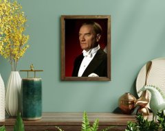 BK Home Atatürk Tasarımlı Doğal Masif Ahşap Çerçeveli Tablo 45x65cm-12