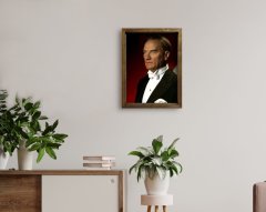BK Home Atatürk Tasarımlı Doğal Masif Ahşap Çerçeveli Tablo 45x65cm-12