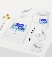 Kişiye Özel İngilizce Öğretmeni Temalı Beyaz Defter Kalem Kupa Ayna Seti - 4