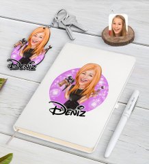 Kişiye Özel Kadın Güzellik Uzmanı Karikatürlü Beyaz Defter Kalem ve Anahtarlık Hediye Seti-1