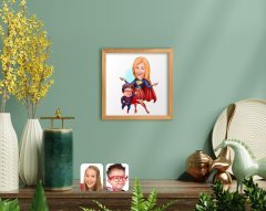 BK Home Süper Anne ve Çocuk Karikatürlü El Yapımı Ahşap Çerçeveli Tablo-1