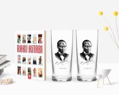 Kişiye Özel Renkli Baskılı Atatürk Temalı İkili Rakı Bardağı ve Rakı Cep Kitabı Hediye Seti-14