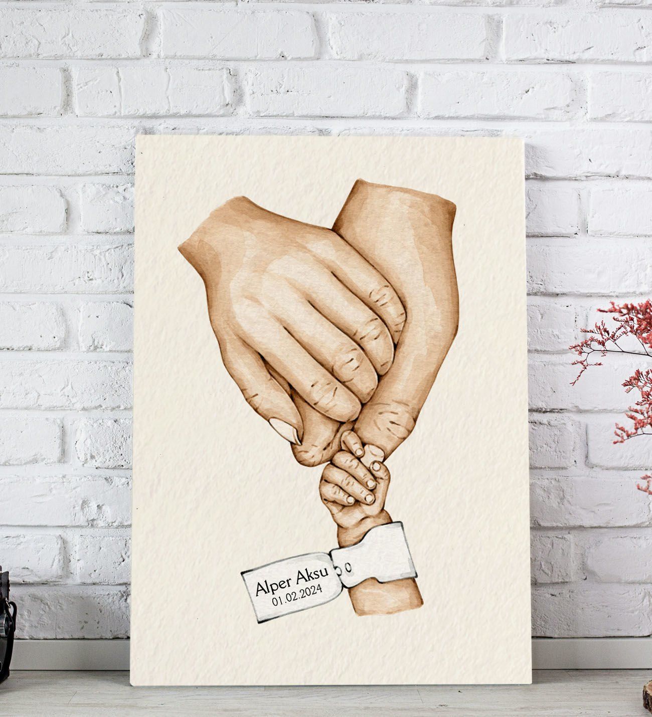 BK Gift Kişiye Özel El Ele Tutuşan Aile Tasarımlı Renkli Kanvas Tablo-6 20x30, Anneye Hediye, Aile Hediyesi