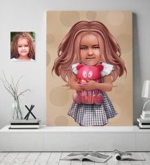 Kişiye Özel Kız Çocuk İllüstrasyon Tasarımlı Kanvas Tablo 70x100cm-1