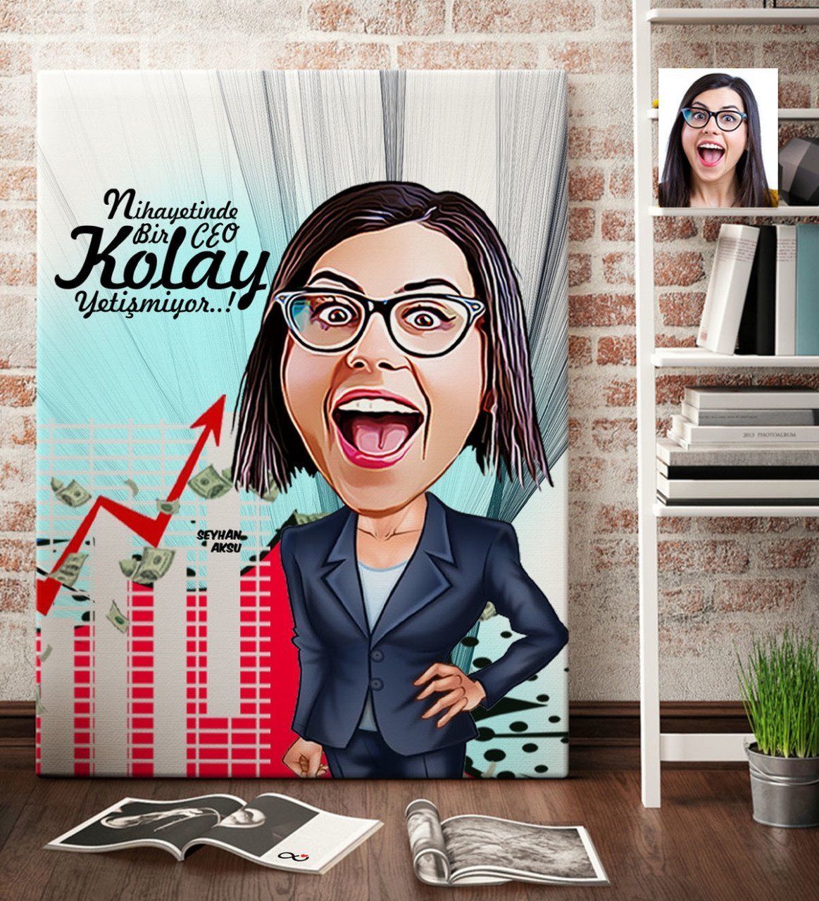 Kişiye Özel Bayan CEO Karikatür Kanvas Tablo (70 x 100 cm.) 2