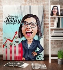 Kişiye Özel Bayan CEO Karikatür Kanvas Tablo (70 x 100 cm.) 2
