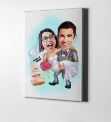 Kişiye Özel Evleniyoruz Karikatür Kanvas Tablo (50 x 70 cm.) 7
