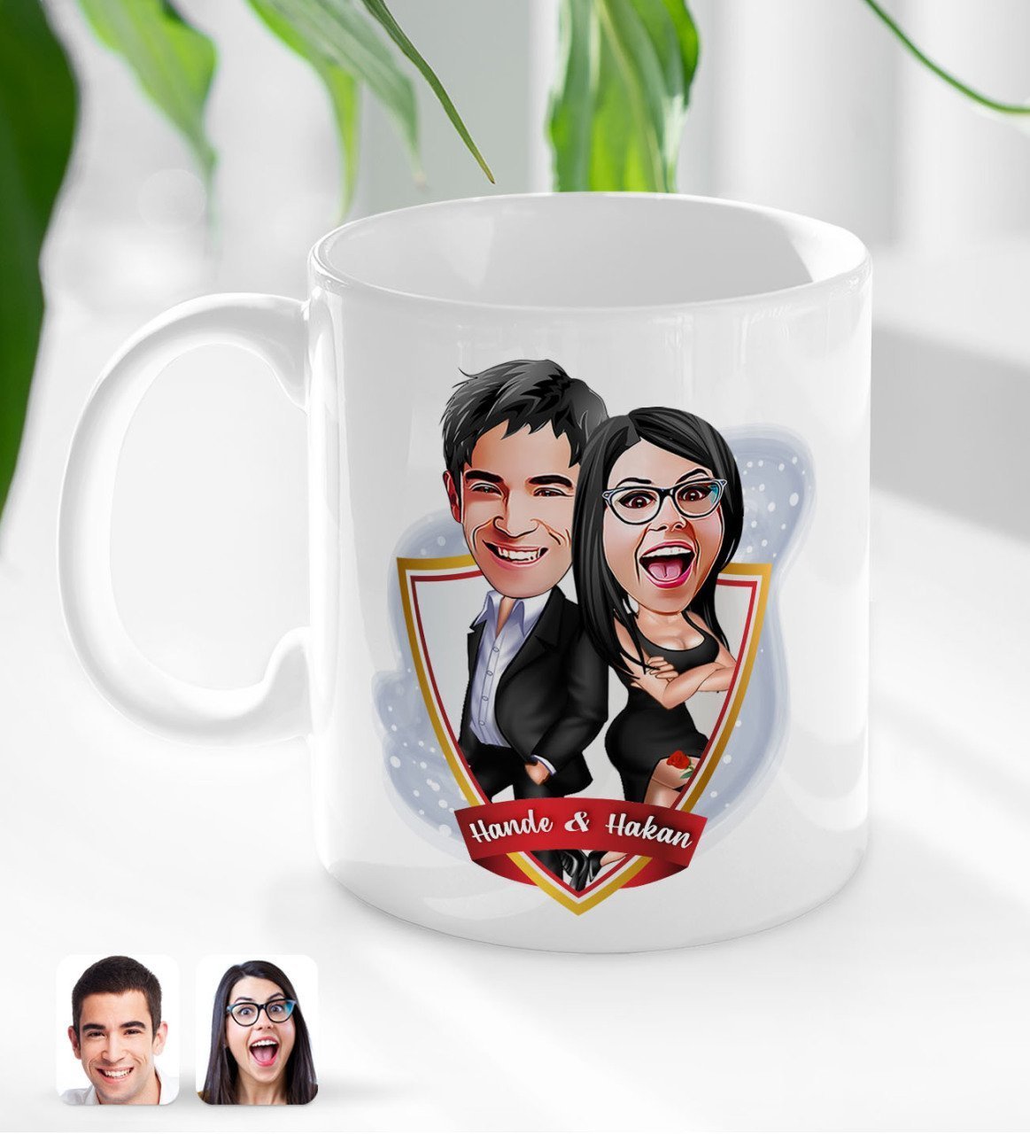 Kişiye Özel İsimli Sevgililer Karikatürlü Beyaz Kupa Bardak-6