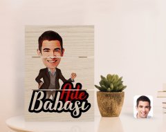 Kişiye Özel Aile Babası Karikatürlü Otantik Masaüstü Ahşap Palet Çerçeve-1