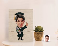 Kişiye Özel Erkek Mezun Karikatürlü Otantik Masaüstü Ahşap Palet Çerçeve-1