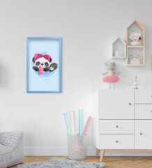 BK Home Sevimli Panda Tasarımlı Dekoratif Mavi Ahşap Çerçeveli Çocuk Odası Tablo-6