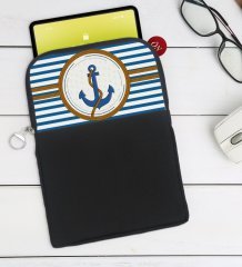 BK Gift Çapa Tasarımlı Taşınabilir Koruyucu Tablet Kılıfı & Organizer Çanta - Siyah-1