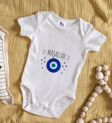 BK Kids Maşallah Tasarımlı Beyaz Bebek Body Zıbın-1