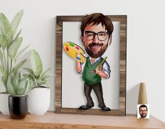 BK Gift Kişiye Özel Ressam Karikatürlü 3D Ahşap Tablo, Sevgiliye Hediye, Arkadaşa Hediye, Yıl Dönümü Hediyesi, Doğum Günü Hediyesi-1