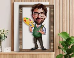 BK Gift Kişiye Özel Ressam Karikatürlü 3D Ahşap Tablo, Sevgiliye Hediye, Arkadaşa Hediye, Yıl Dönümü Hediyesi, Doğum Günü Hediyesi-1