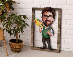 BK Gift Kişiye Özel Ressam Karikatürlü 3D Ahşap Tablo, Sevgiliye Hediye, Arkadaşa Hediye, Yıl Dönümü Hediyesi, Doğum Günü Hediyesi-1