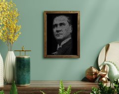 BK Home Atatürk Tasarımlı Doğal Masif Ahşap Çerçeveli Tablo 45x65cm-11