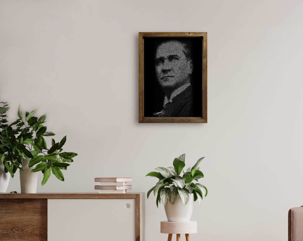 BK Home Atatürk Tasarımlı Doğal Masif Ahşap Çerçeveli Tablo 45x65cm-11