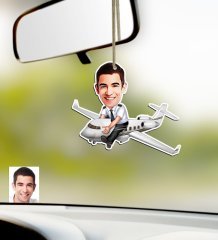 Kişiye Özel Bay Kaptan Pilot Karikatürlü Ahşap Araba Dikiz Ayna Süsü